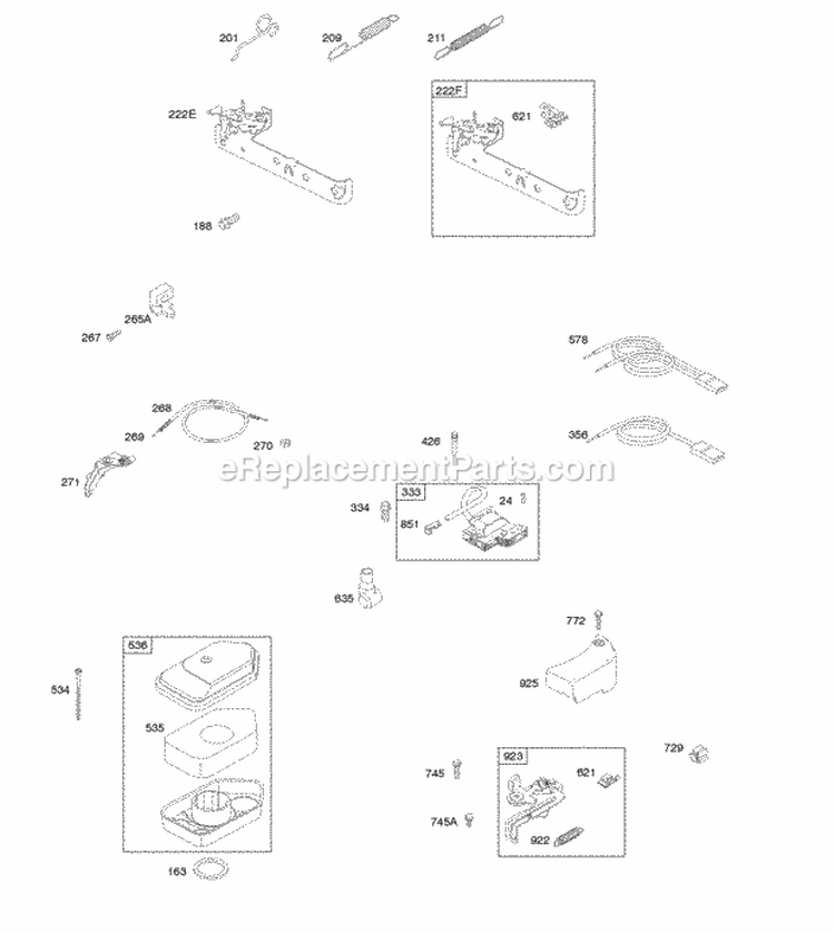 Air Cleaner Brake Controls Covers Governor Spring Ignition Diagram and Parts List for 09L502-0112-F1  Briggs and Stratton Engine